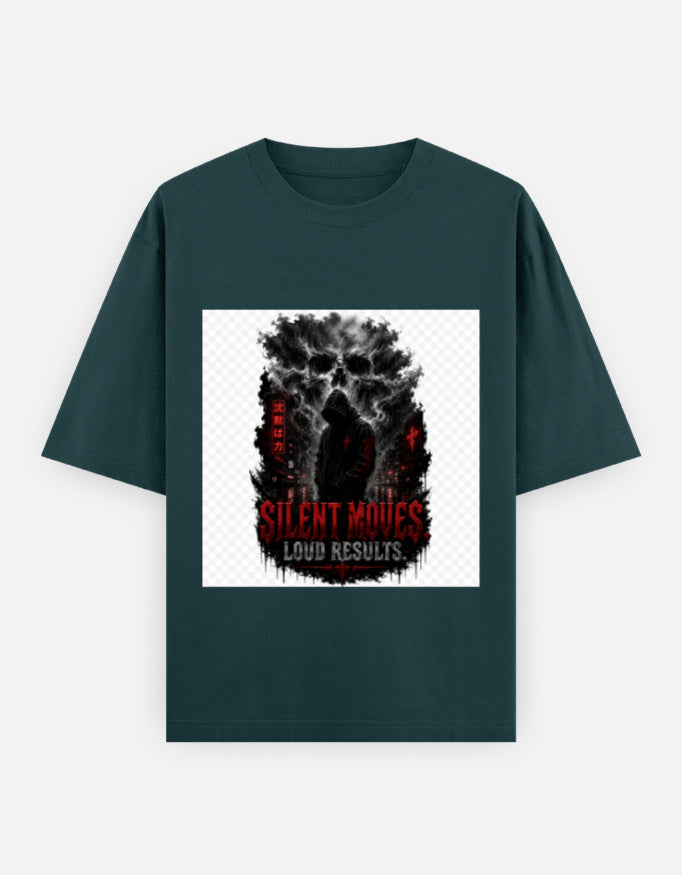 Oversized crewneck T-shirt, dark green, graphic front print