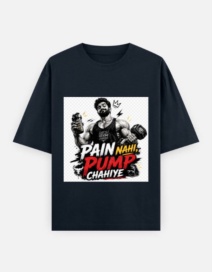 Oversized classic tee, dark navy, bodybuilder workout graphic on front panel