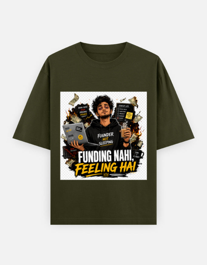 Oversized classic tee in olive green with centered graphic artwork print on front