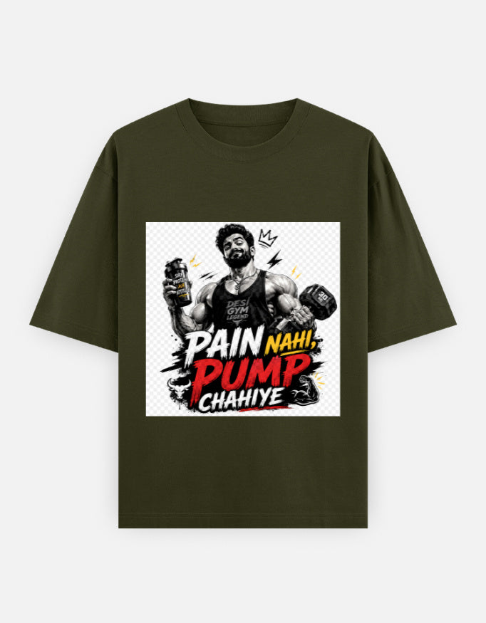 Oversized classic tee in olive green with front bodybuilder graphic print
