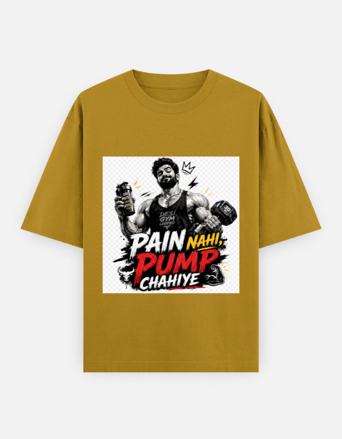 Oversized classic tee in golden yellow with front bodybuilder graphic print