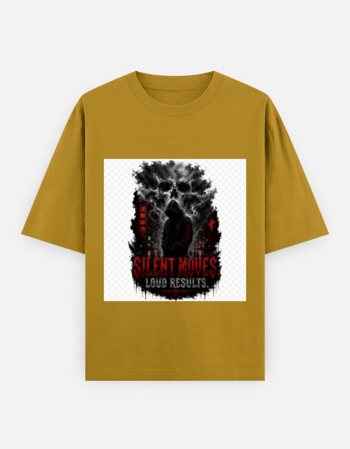 Oversized crewneck T-shirt, golden yellow, graphic front print