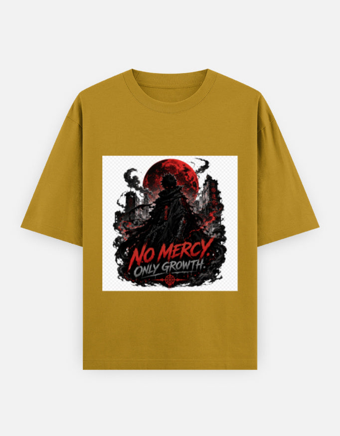 Golden yellow oversized crew-neck T-shirt with square front graphic print
