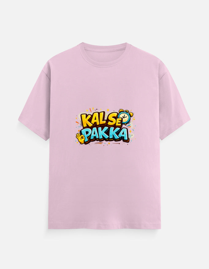 Crewneck T-shirt in light pink with colorful front graphic print