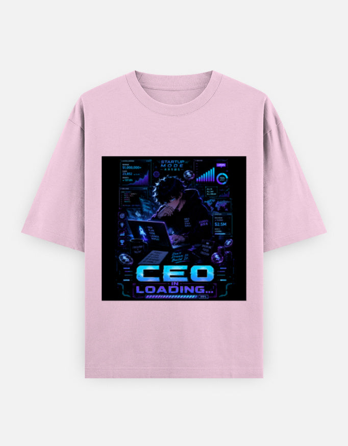 Light pink oversized drop-shoulder T-shirt with front graphic print