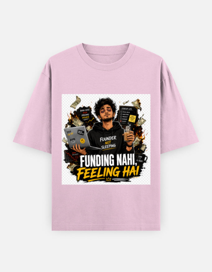 Oversized classic tee in light pink with centered graphic artwork print on front