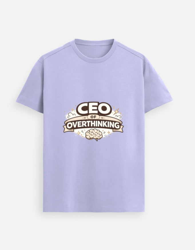 Lavender unisex graphic tee, front “CEO of OVERTHINKING”