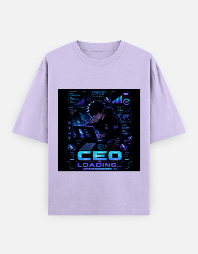 Lavender oversized drop-shoulder T-shirt with front graphic print