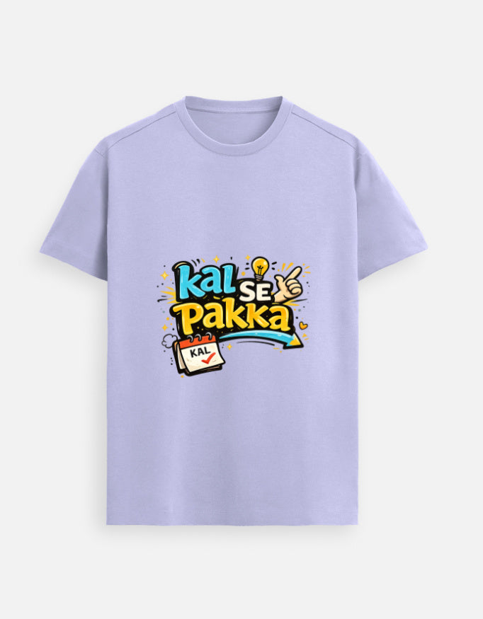 Lavender unisex graphic tee with colorful 'Kal Se Pakka' front print
