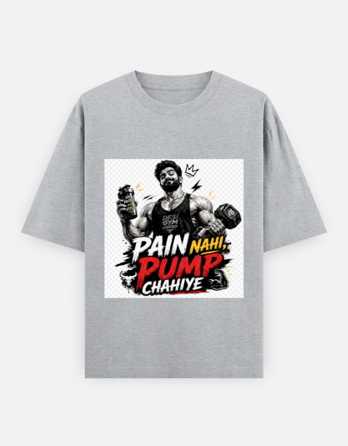 Oversized classic tee, heather grey, bodybuilder workout graphic on front panel