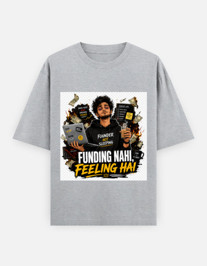 Oversized classic tee, grey crew neck, front artwork graphic print