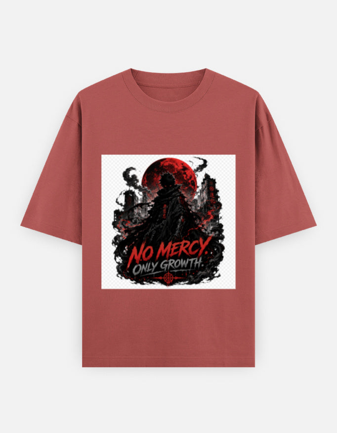 Rust red oversized crew-neck T-shirt with square front graphic print