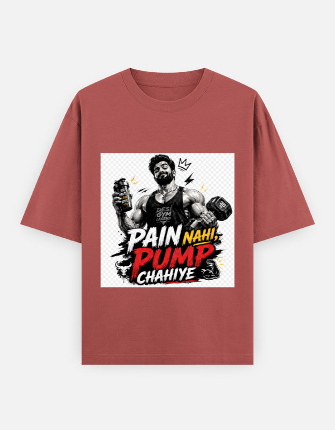 Oversized classic tee in rust red with front bodybuilder graphic print
