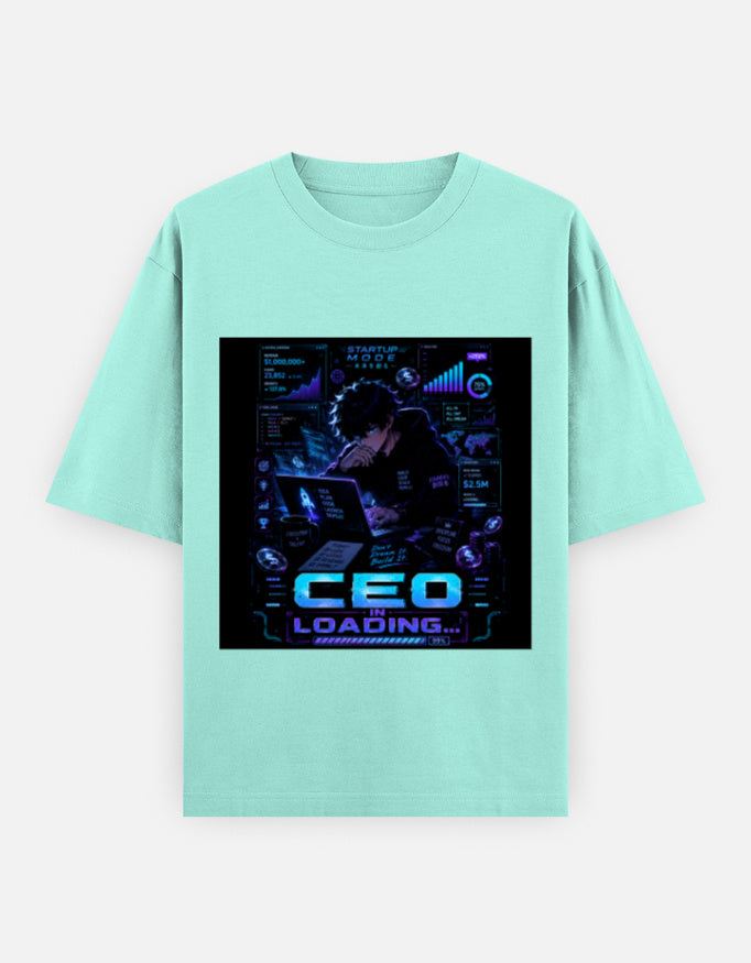 Mint green oversized drop-shoulder T-shirt with front graphic print