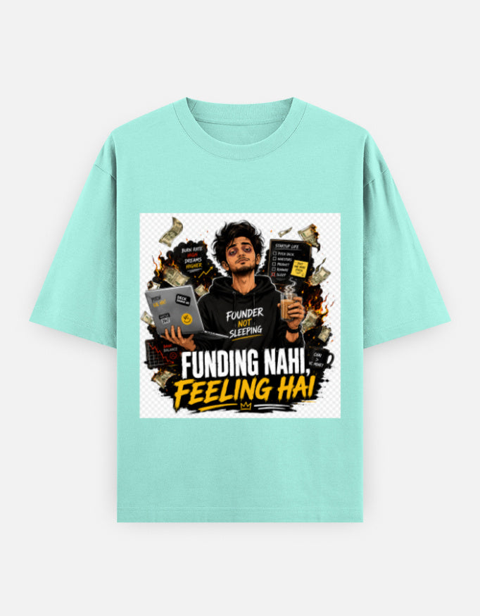 Oversized classic tee in mint green with centered graphic artwork print on front