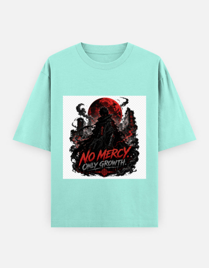 Mint green oversized crew-neck T-shirt with square front graphic print