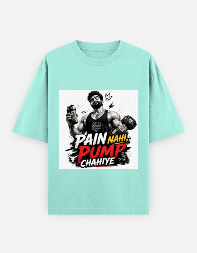 Oversized classic tee in mint green with front bodybuilder graphic print