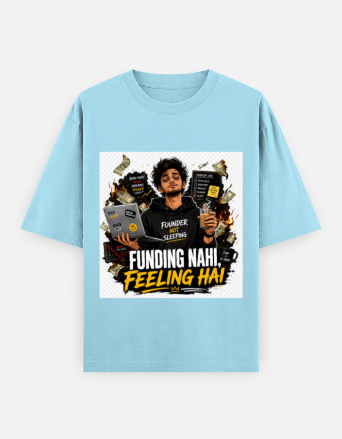 Oversized classic tee in sky blue with centered graphic artwork print on front