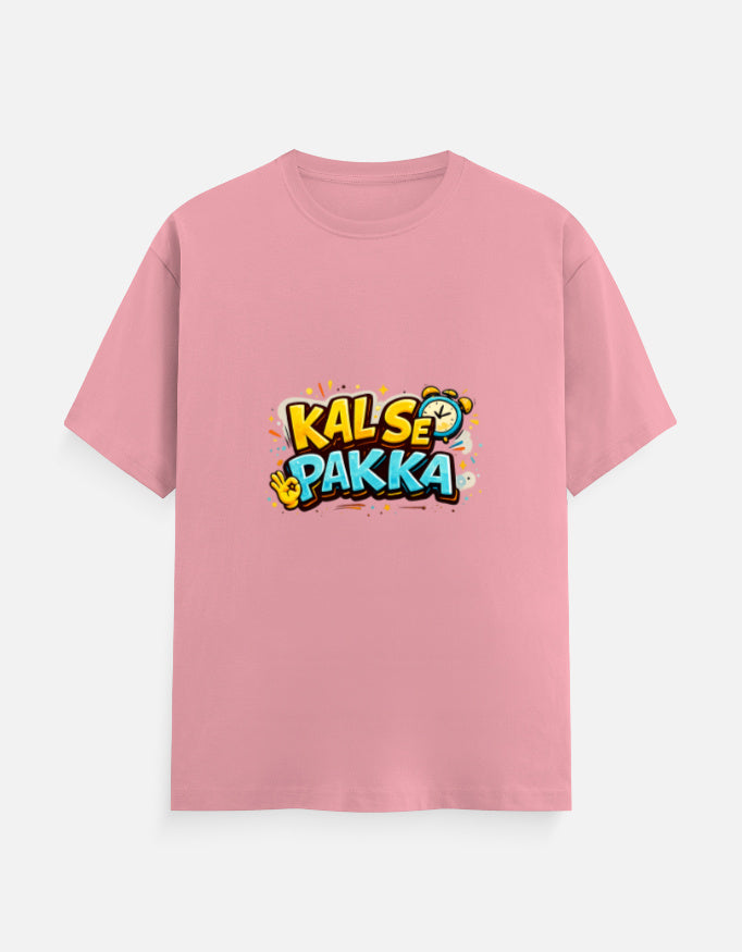 Crewneck T-shirt in blush pink with colorful front graphic print