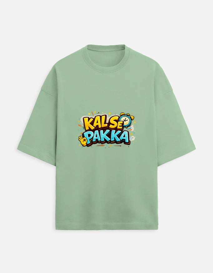 Terry oversized tee, mint green, crew neck, short sleeves, KALSE PAKKA graphic front