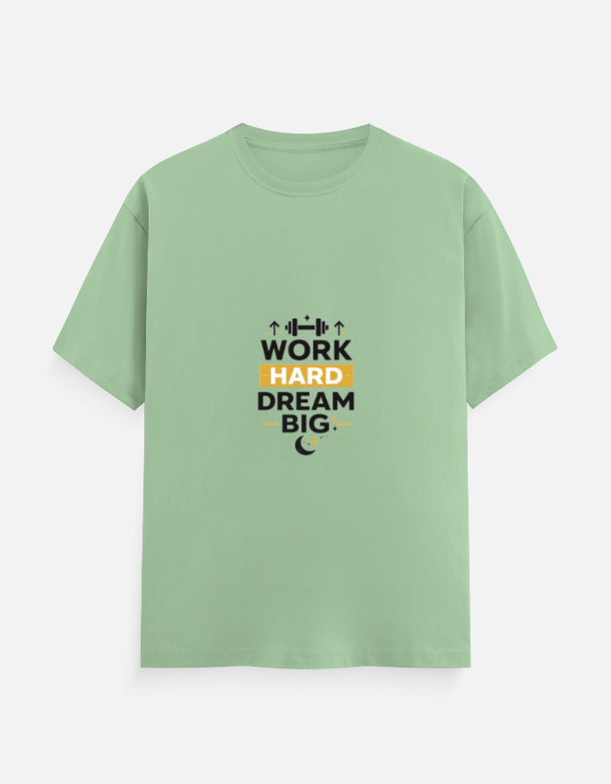 Green crew-neck T-shirt with typographic front graphic print