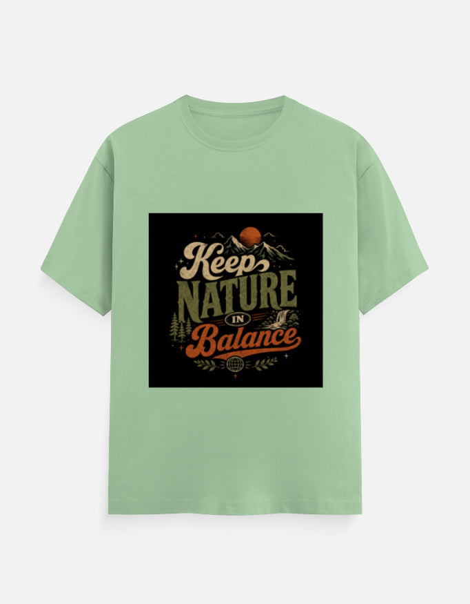 Mint green crew neck T-shirt with front nature balance graphic print