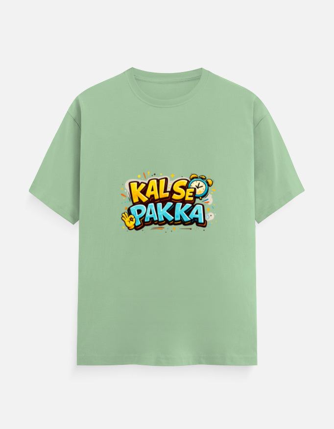 Crewneck T-shirt in light green with colorful front graphic print
