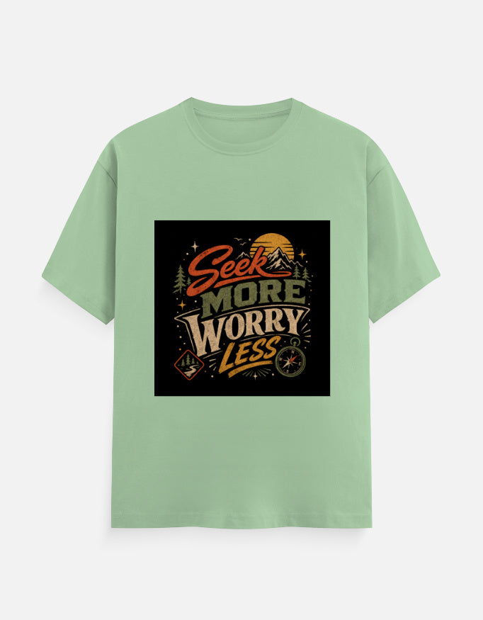 Shanvio classic crew tee, light green with chest graphic print, crew neck short sleeves