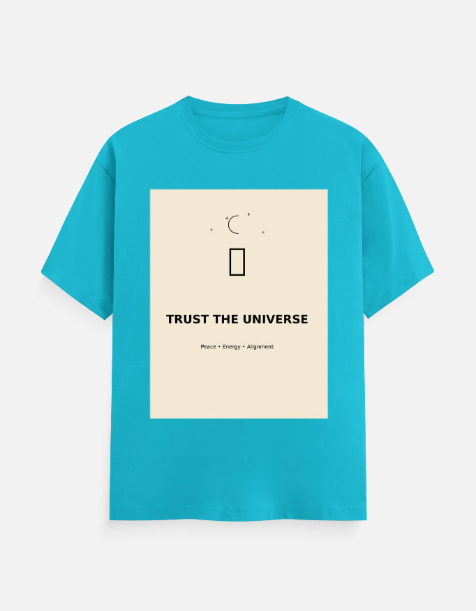 Sky blue crew neck T-shirt with front graphic print and short sleeves.