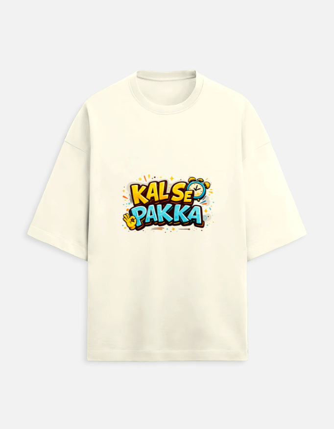 Terry oversized tee, off-white, crew neck, short sleeves, KALSE PAKKA graphic front