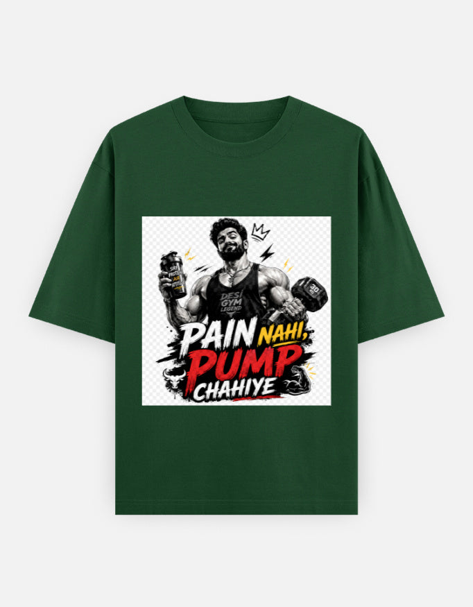 Oversized classic tee, bottle green, bodybuilder workout graphic on front panel