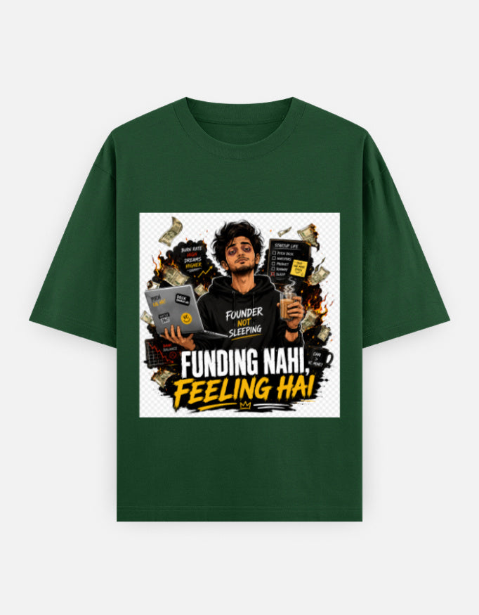Oversized classic tee, bottle green crew neck, front artwork graphic print