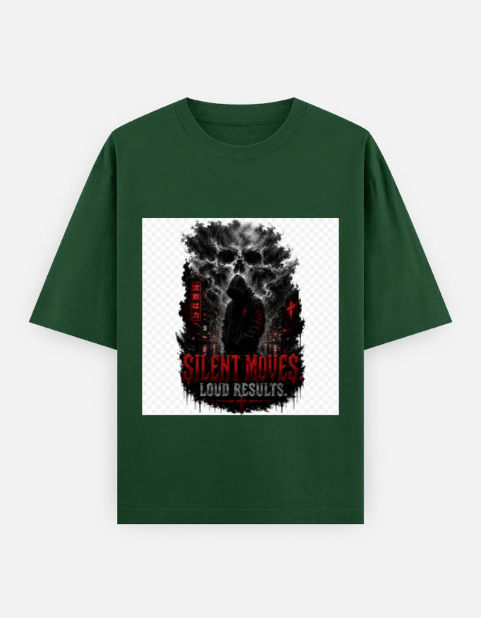 Oversized green classic tee with front graphic print, short sleeves, crew neck