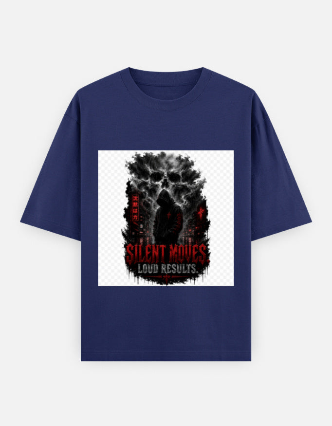 Oversized royal blue classic tee with front graphic print, short sleeves, crew neck