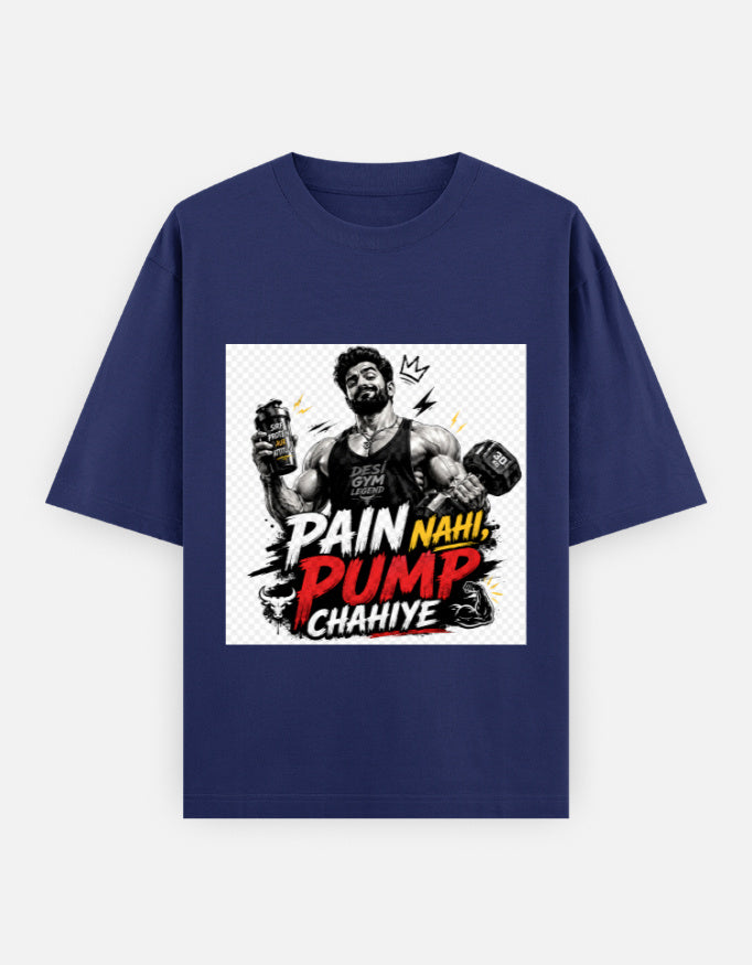 Oversized classic tee, royal blue, bodybuilder workout graphic on front panel