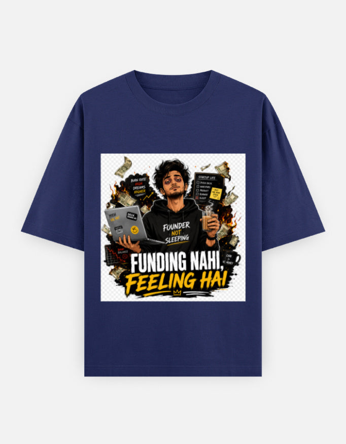 Oversized classic tee, royal blue crew neck, front artwork graphic print